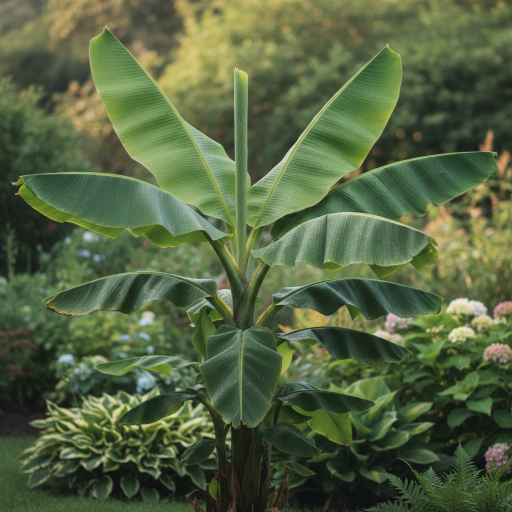 Hardy Banana in garden setting