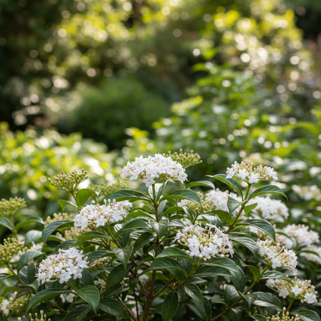 Laurustinus in garden setting