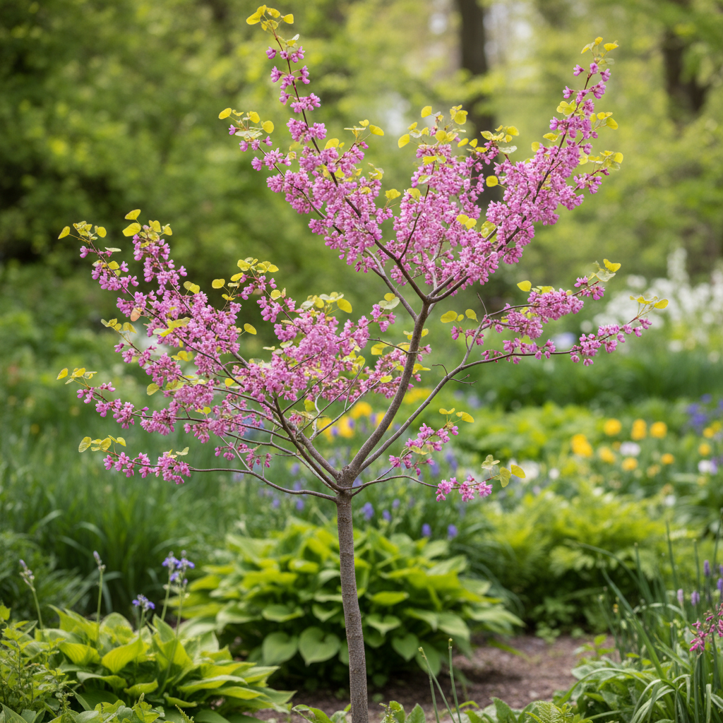 Eastern Redbud in garden setting