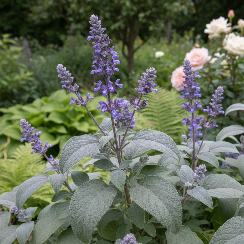 Purple sage in garden setting