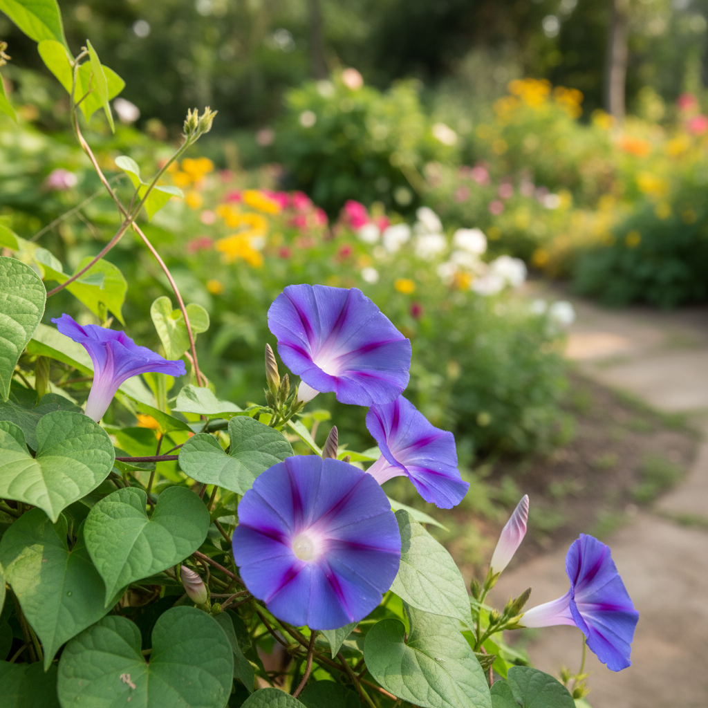 Common Morning Glory in garden setting
