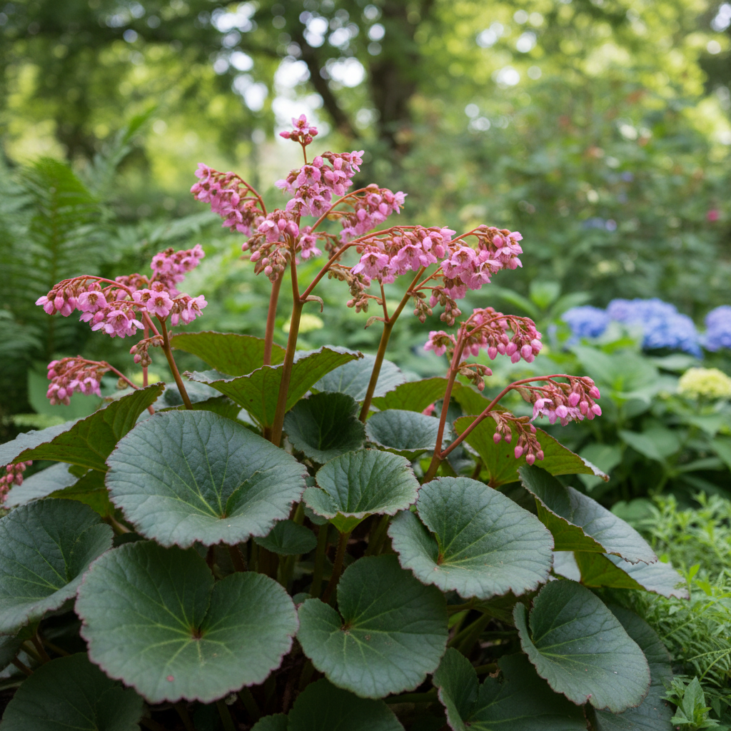 Heartleaf Bergenia in garden setting