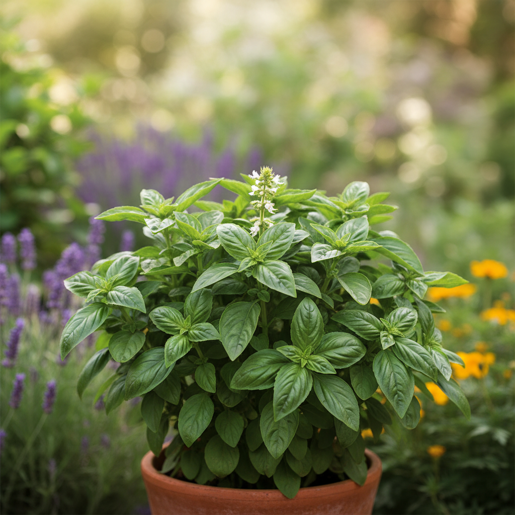 Sweet Basil in garden setting