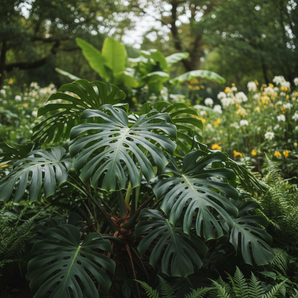 Swiss Cheese Plant in garden setting