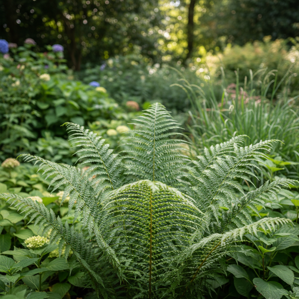 Soft Shield Fern in garden setting