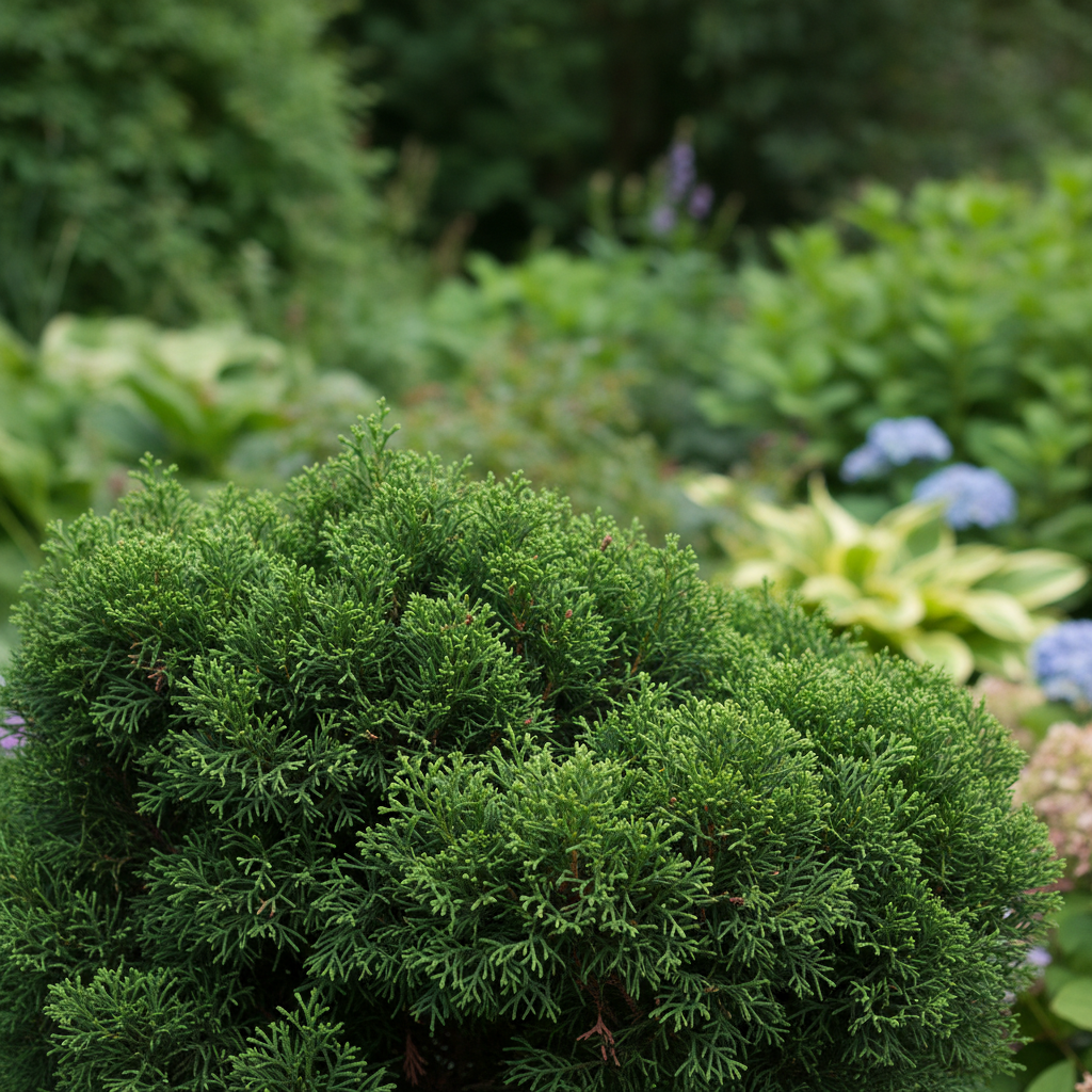 Dwarf Hinoki Cypress in garden setting