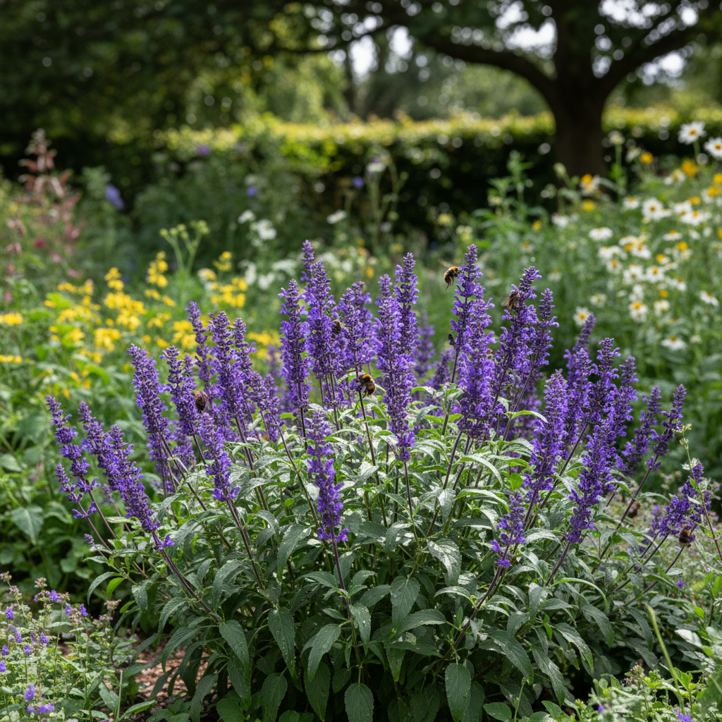 Salvia Nachtvlinder in garden setting
