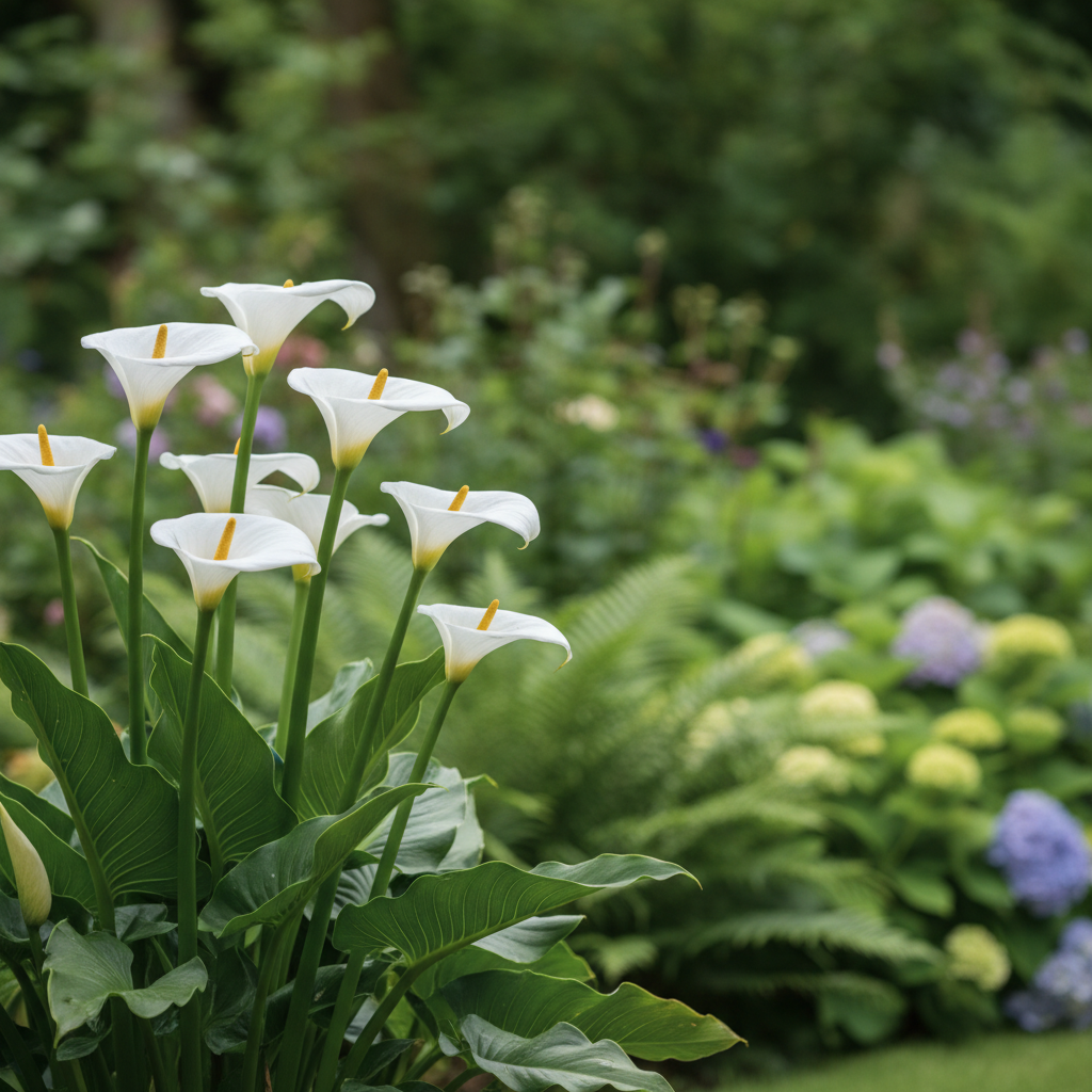 Arum lily in garden setting
