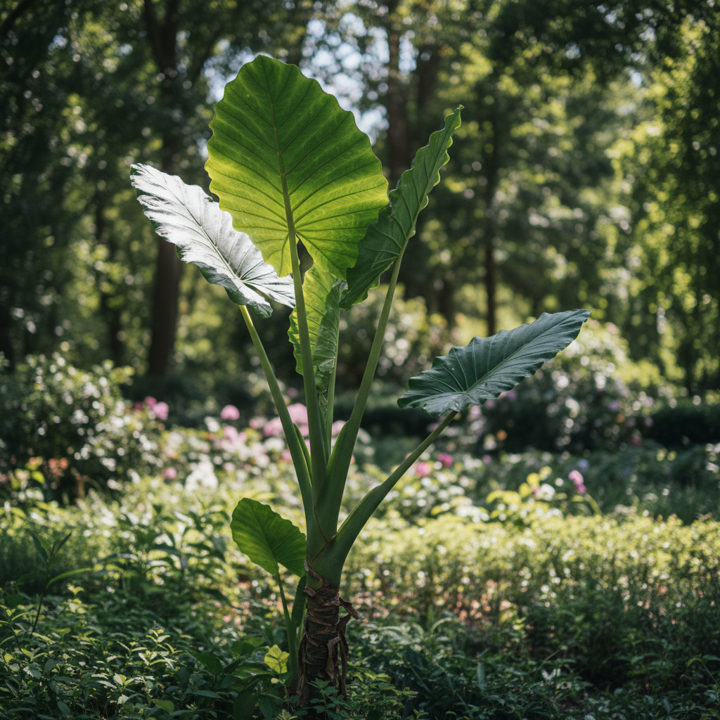 Giant Taro in garden setting
