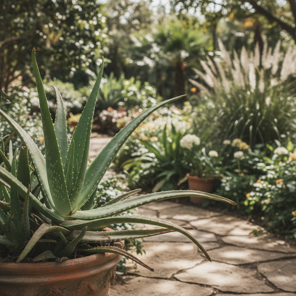 Aloe vera in garden setting