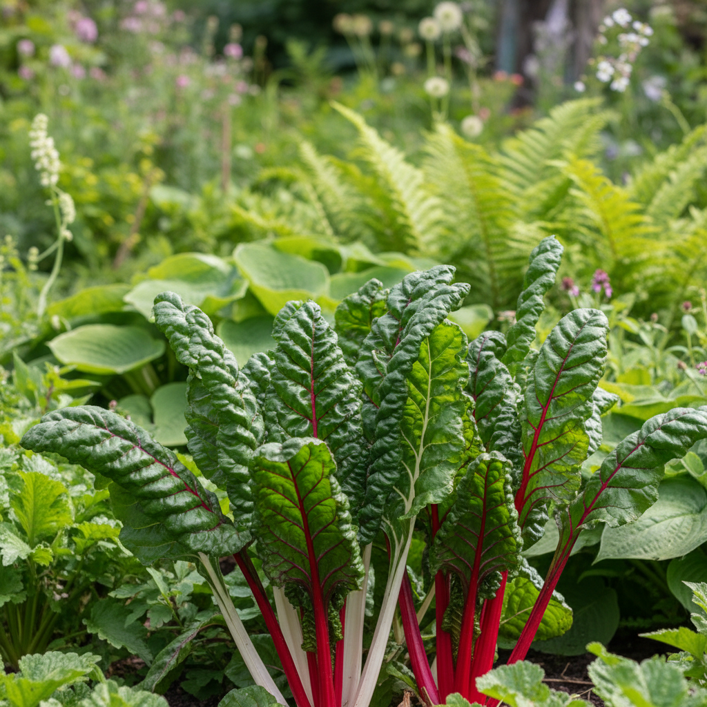 Swiss Chard in garden setting