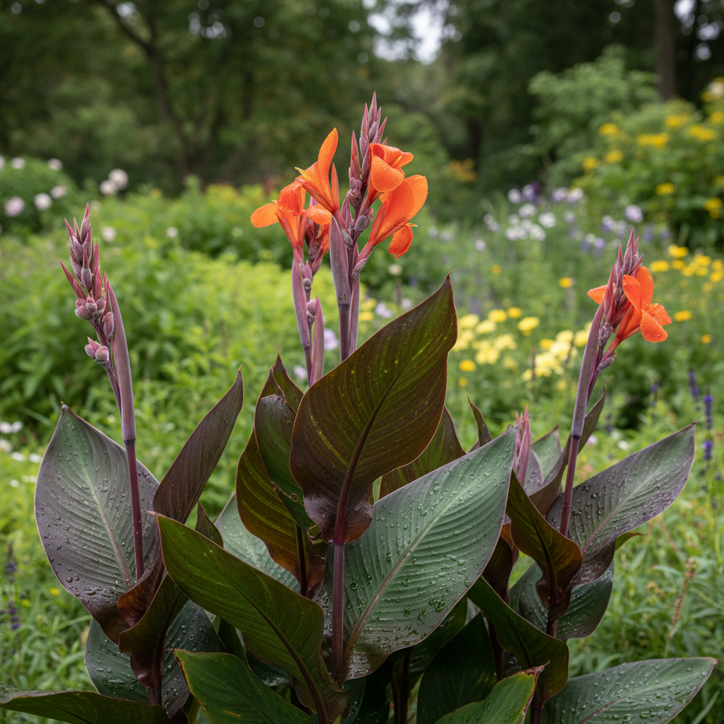 Indian Shot in garden setting