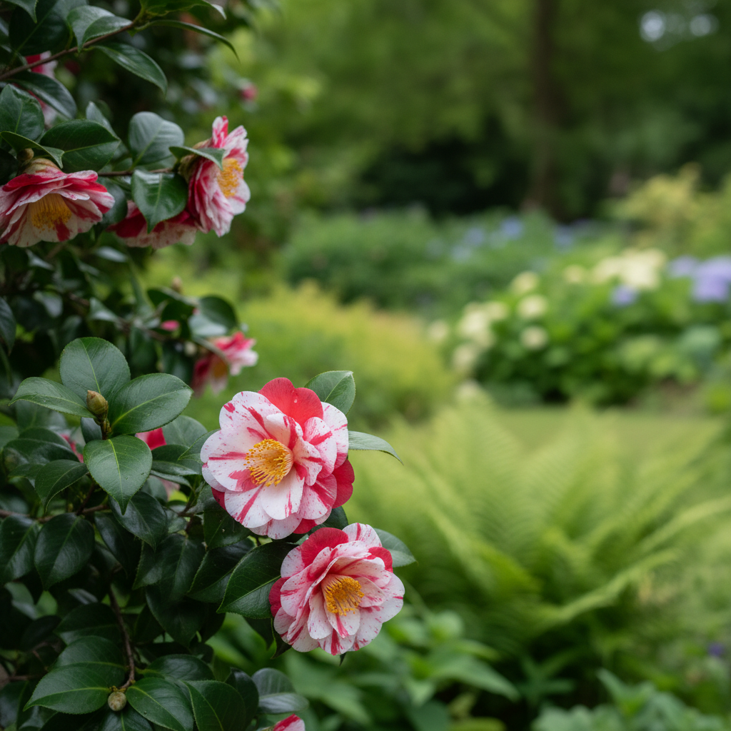 Camellia in garden setting
