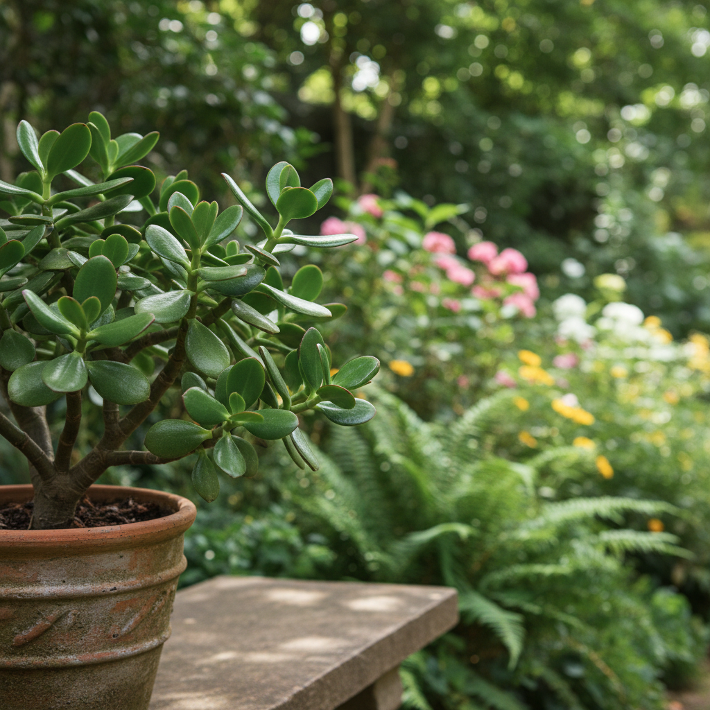 Jade Plant in garden setting