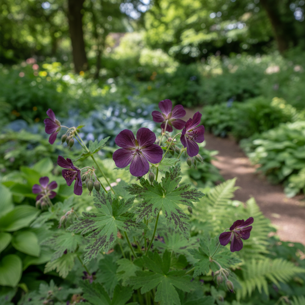 Dusky Cranesbill in garden setting