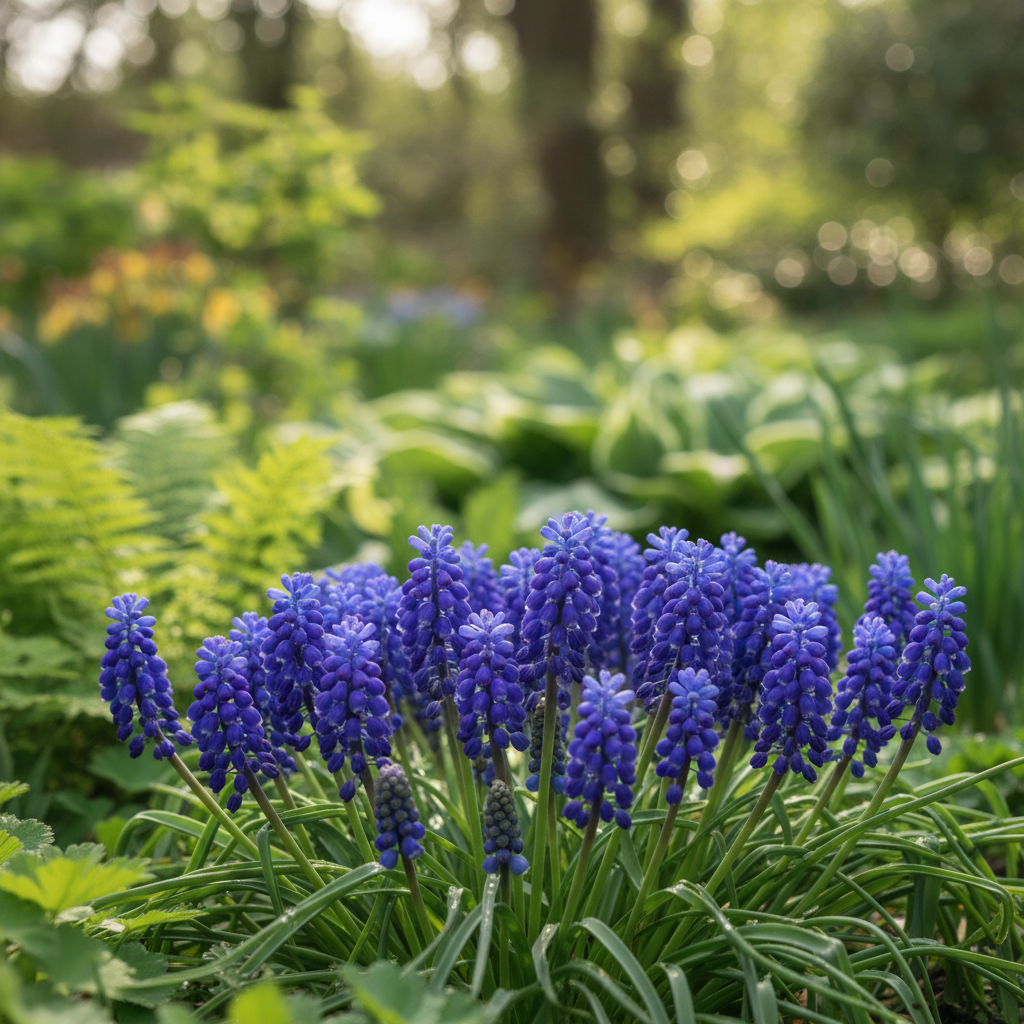 Armenian grape hyacinth in garden setting