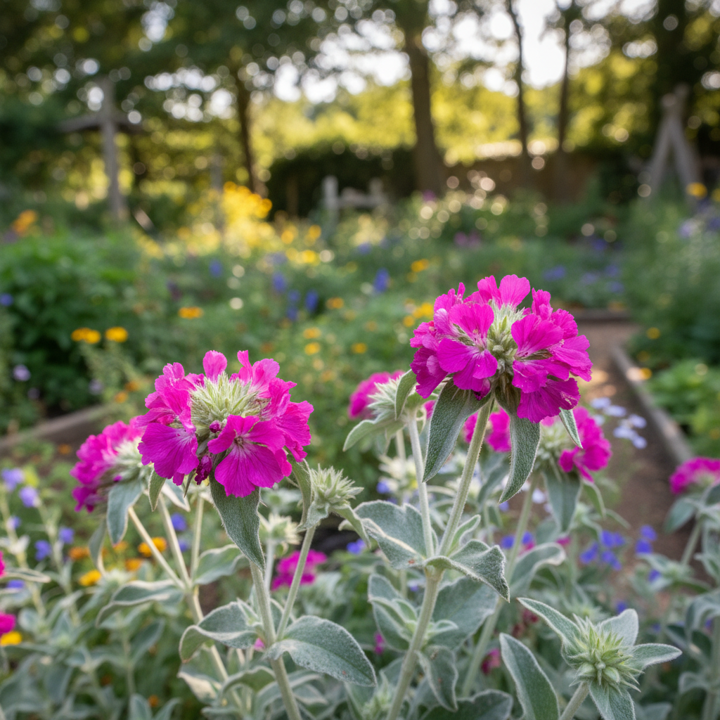 Rose campion in garden setting