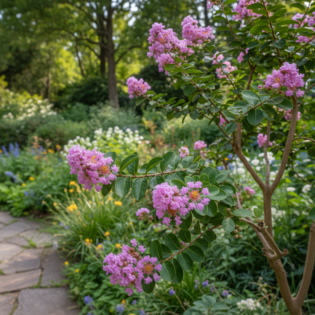 Crape Myrtle in garden setting