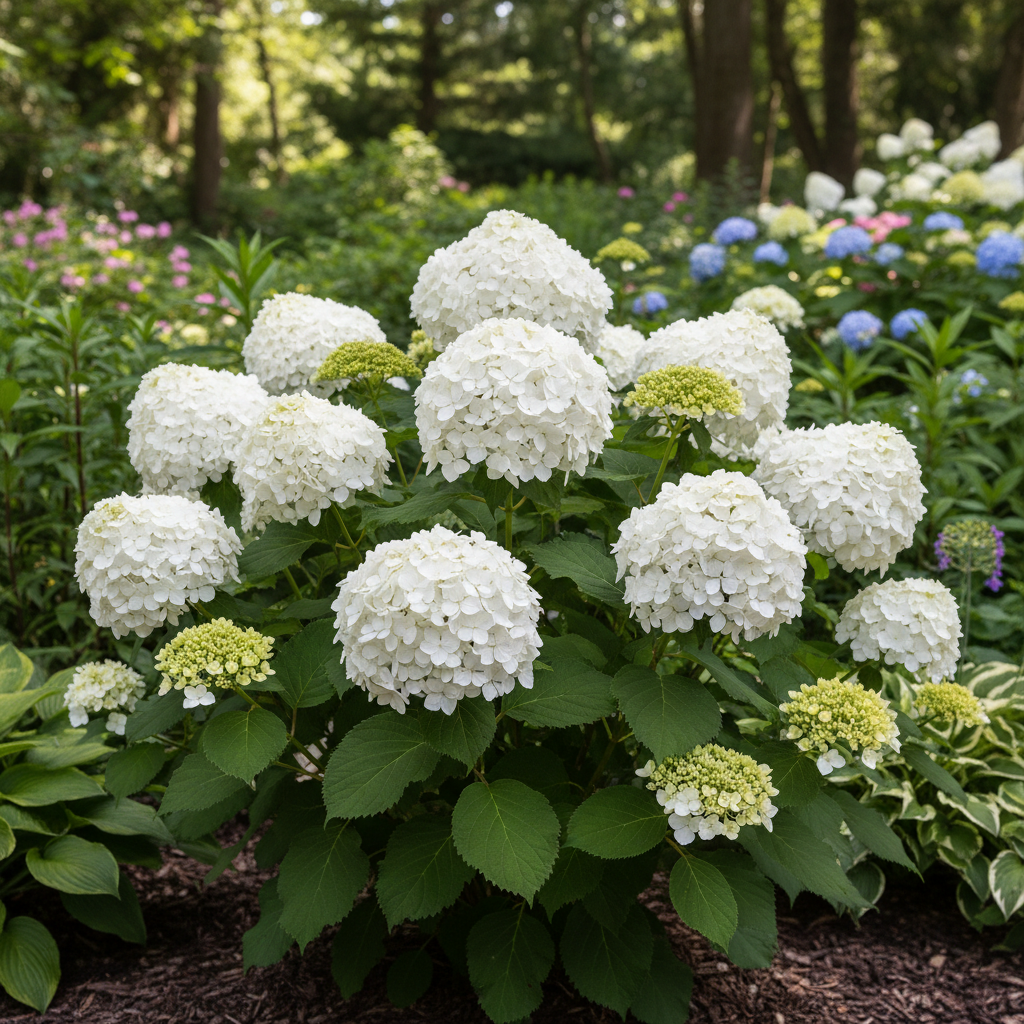Hydrangea Strong Annabelle in garden setting