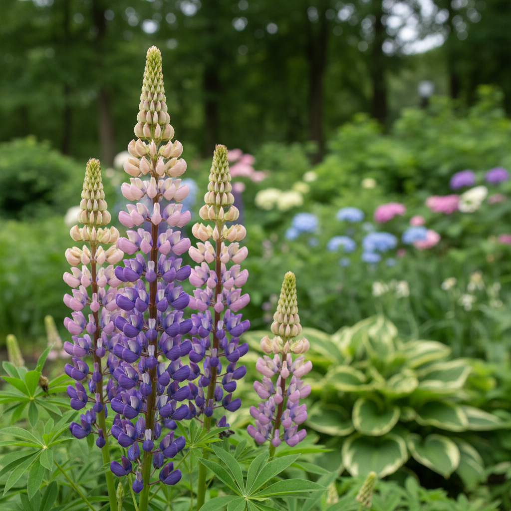 Garden lupin in garden setting