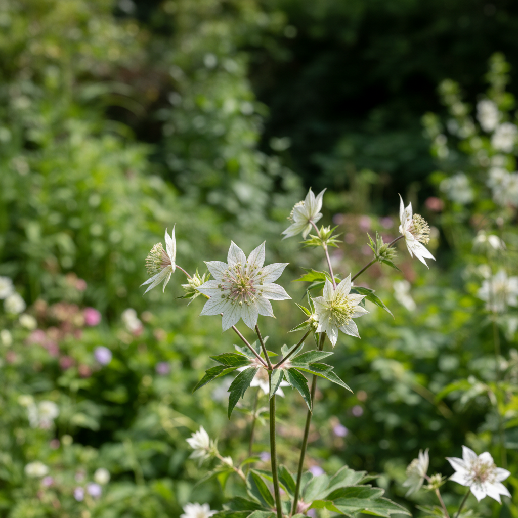 Astrantia Star of Billion in garden setting