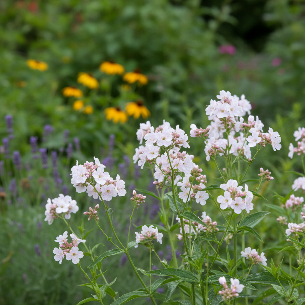 Soapwort in garden setting