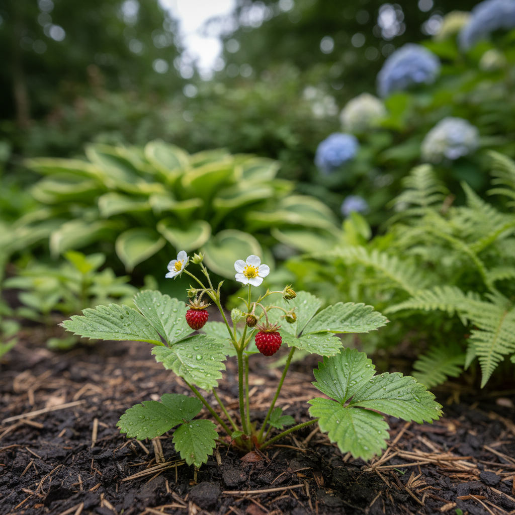 Wild strawberry in garden setting