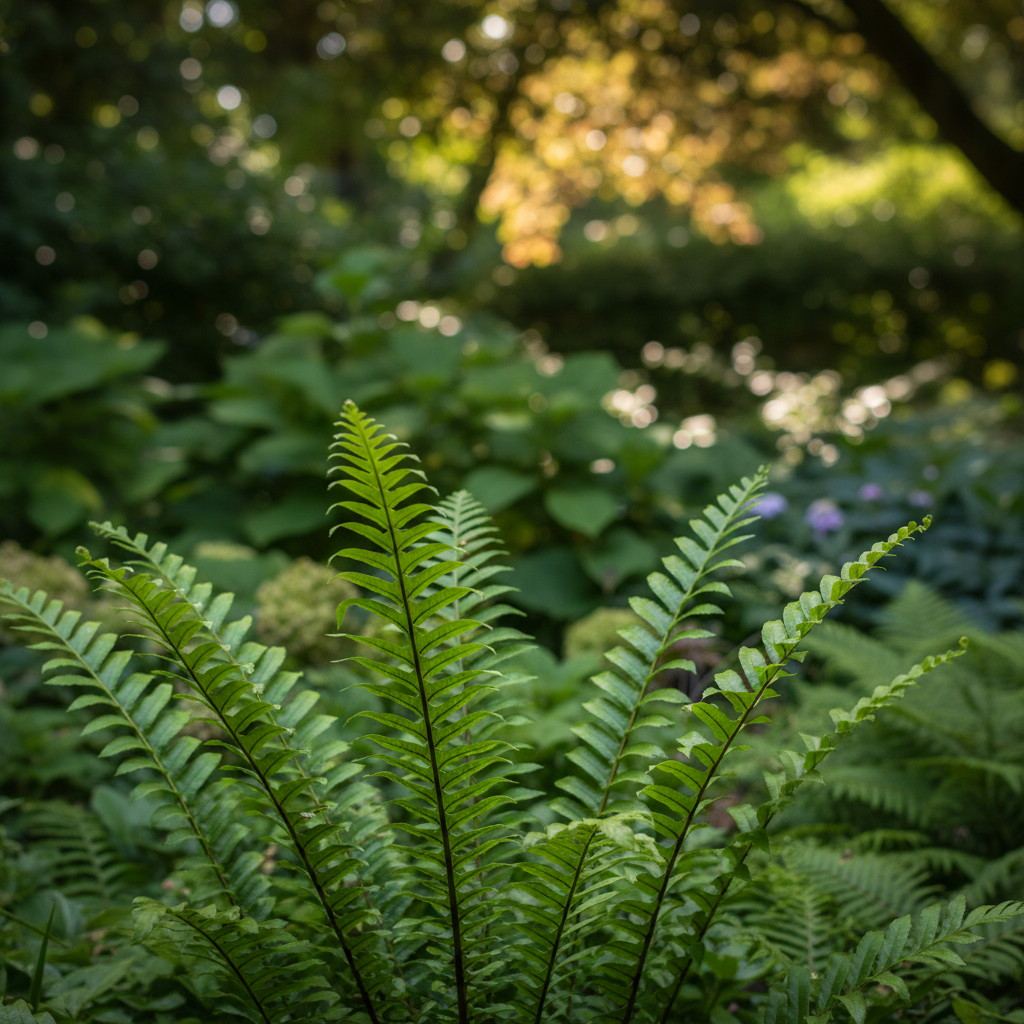 Hart’s Tongue Fern in garden setting