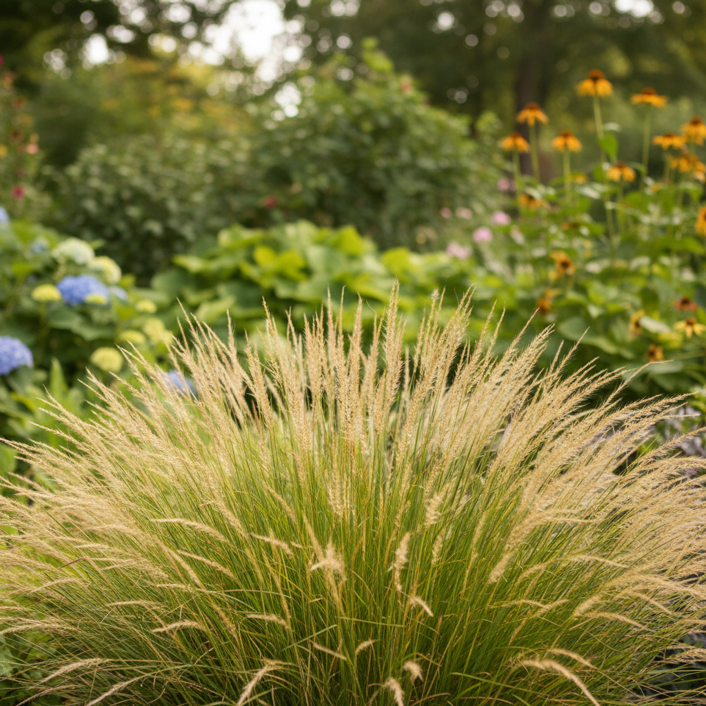 Mexican Feather Grass in garden setting