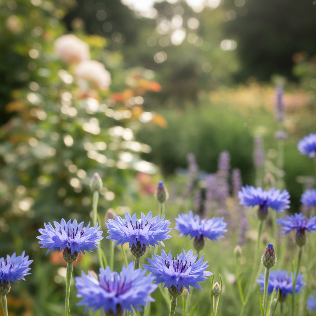 Cornflower in garden setting